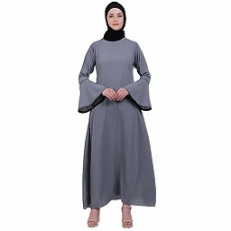 Casual A-line abaya with bell sleeves- Grey Casual A-line abaya with bell sleeves- Grey